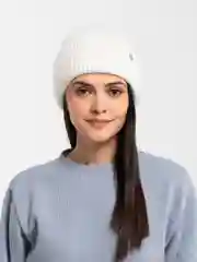 Белый шапка женская "Стрелочка", из ангоры, вязаная с отворотом