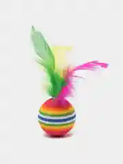 Радужная игрушка-шарик с перьями, для кошек и котят