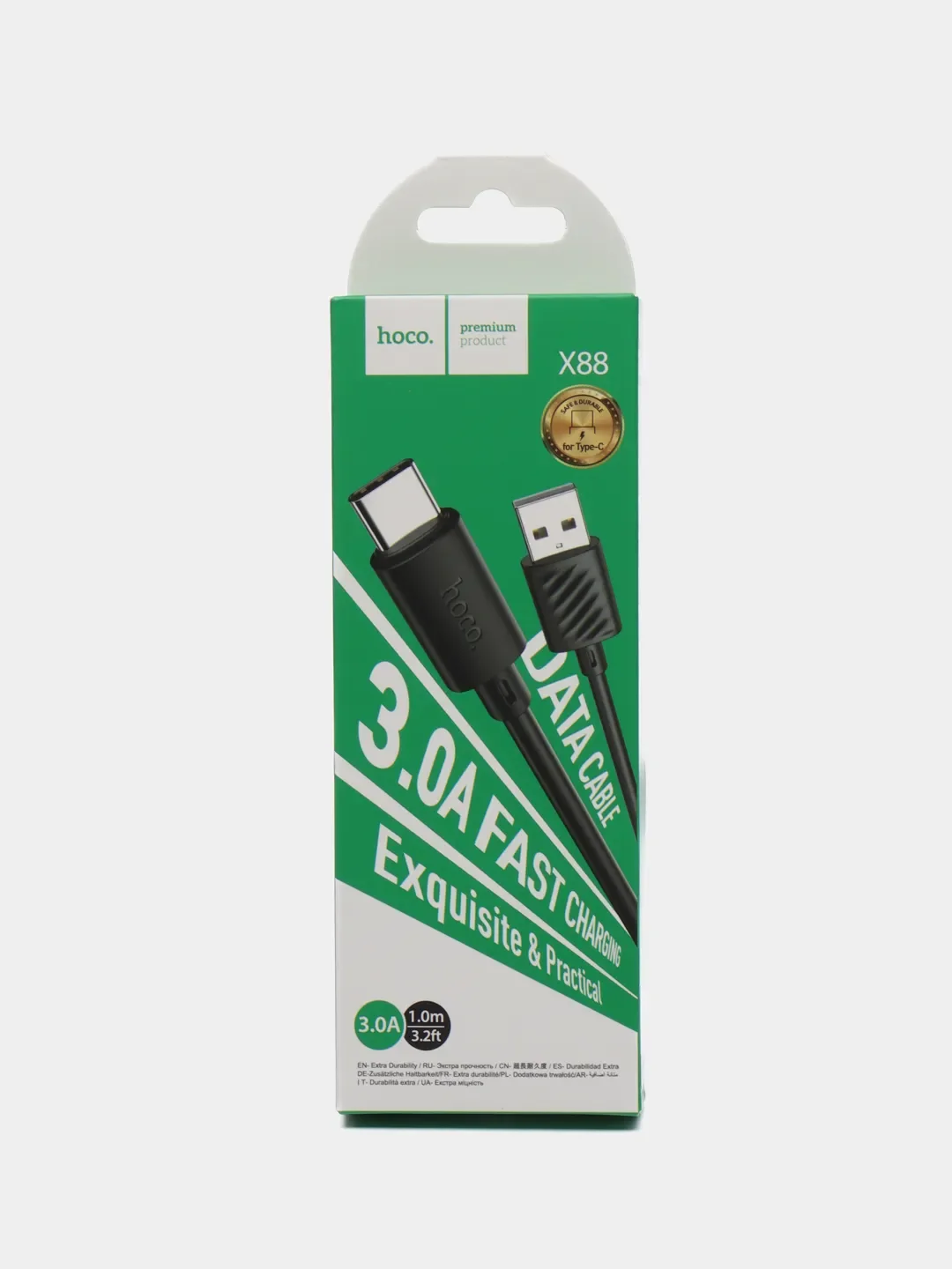 Белый кабель для зарядки Micro-USB, Type-C, Ligthtning USB до 3A Hoco X88 ПВХ 1м