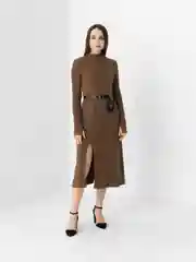 Шоколадный платье повседневное, в рубчик, лапша, длина миди