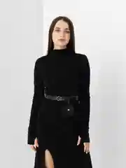 Черный платье повседневное, в рубчик, лапша, длина миди