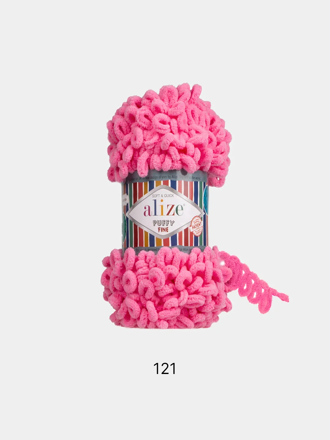 Фуксия пряжа Alize Puffy Fine, маленькие петельки, микрополиэстер, 100 г, 14 м