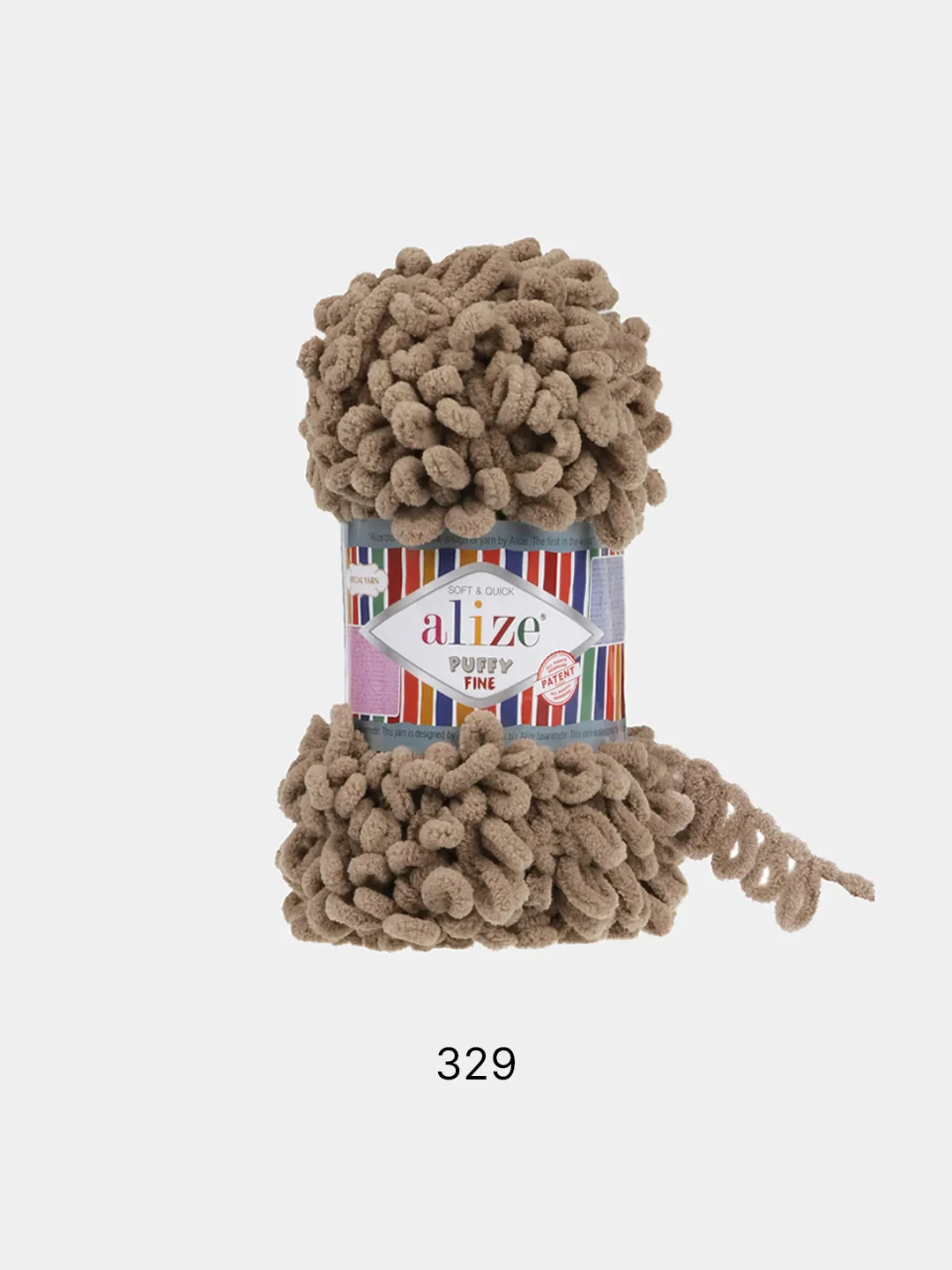 Оливковый пряжа Alize Puffy Fine, маленькие петельки, микрополиэстер, 100 г, 14 м