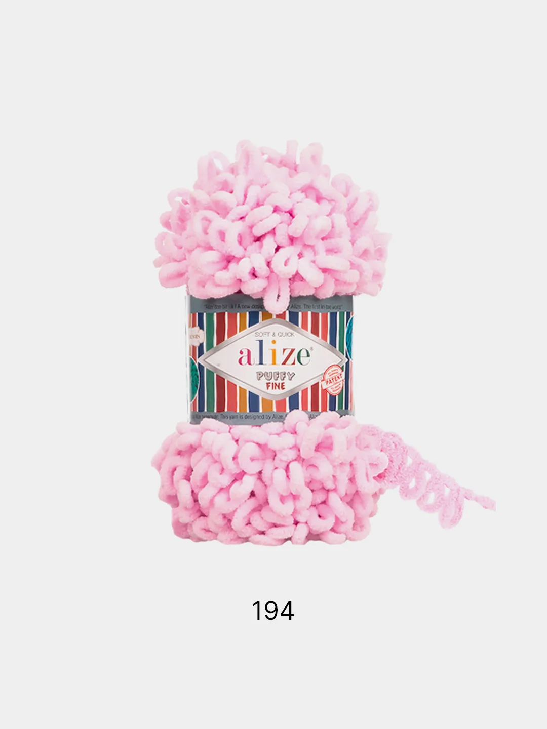 Розовый пряжа Alize Puffy Fine, маленькие петельки, микрополиэстер, 100 г, 14 м