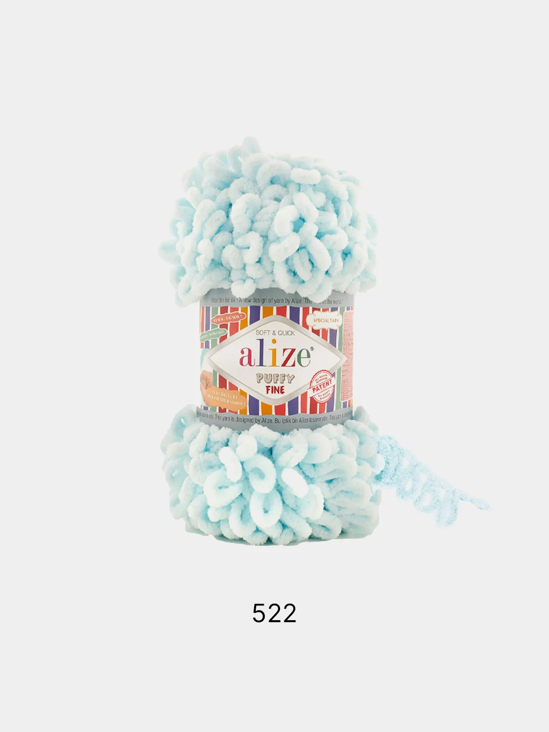 Ледяной пряжа Alize Puffy Fine, маленькие петельки, микрополиэстер, 100 г, 14 м