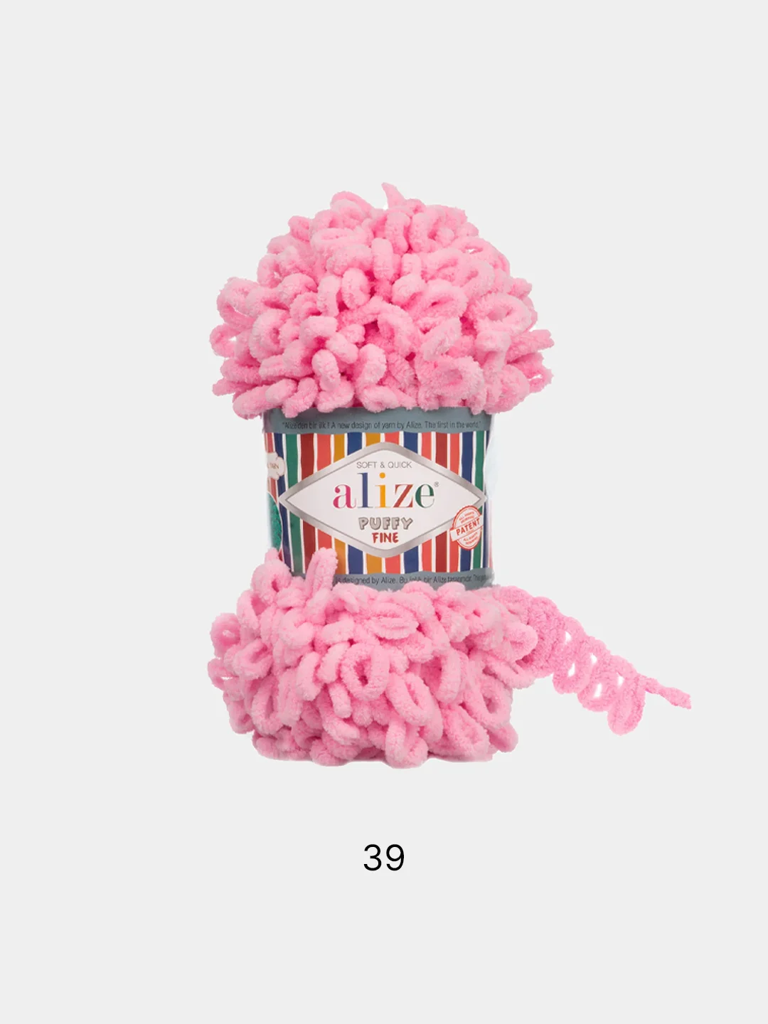 Кораллово-розовый пряжа Alize Puffy Fine, маленькие петельки, микрополиэстер, 100 г, 14 м