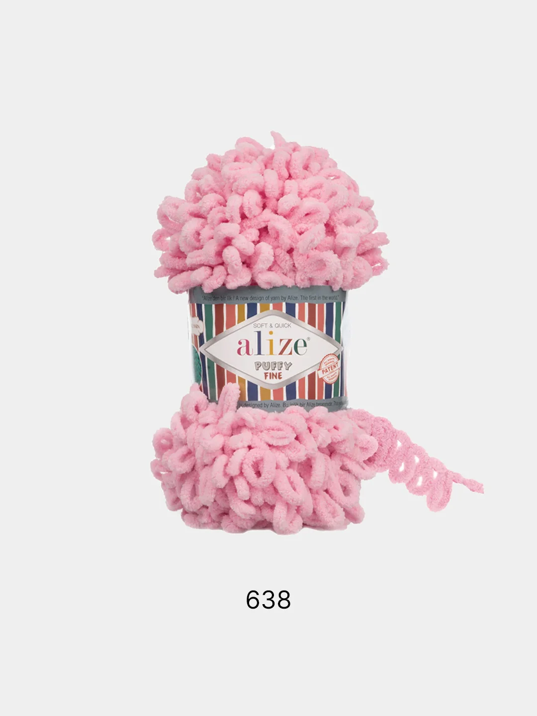 Конфетный пряжа Alize Puffy Fine, маленькие петельки, микрополиэстер, 100 г, 14 м