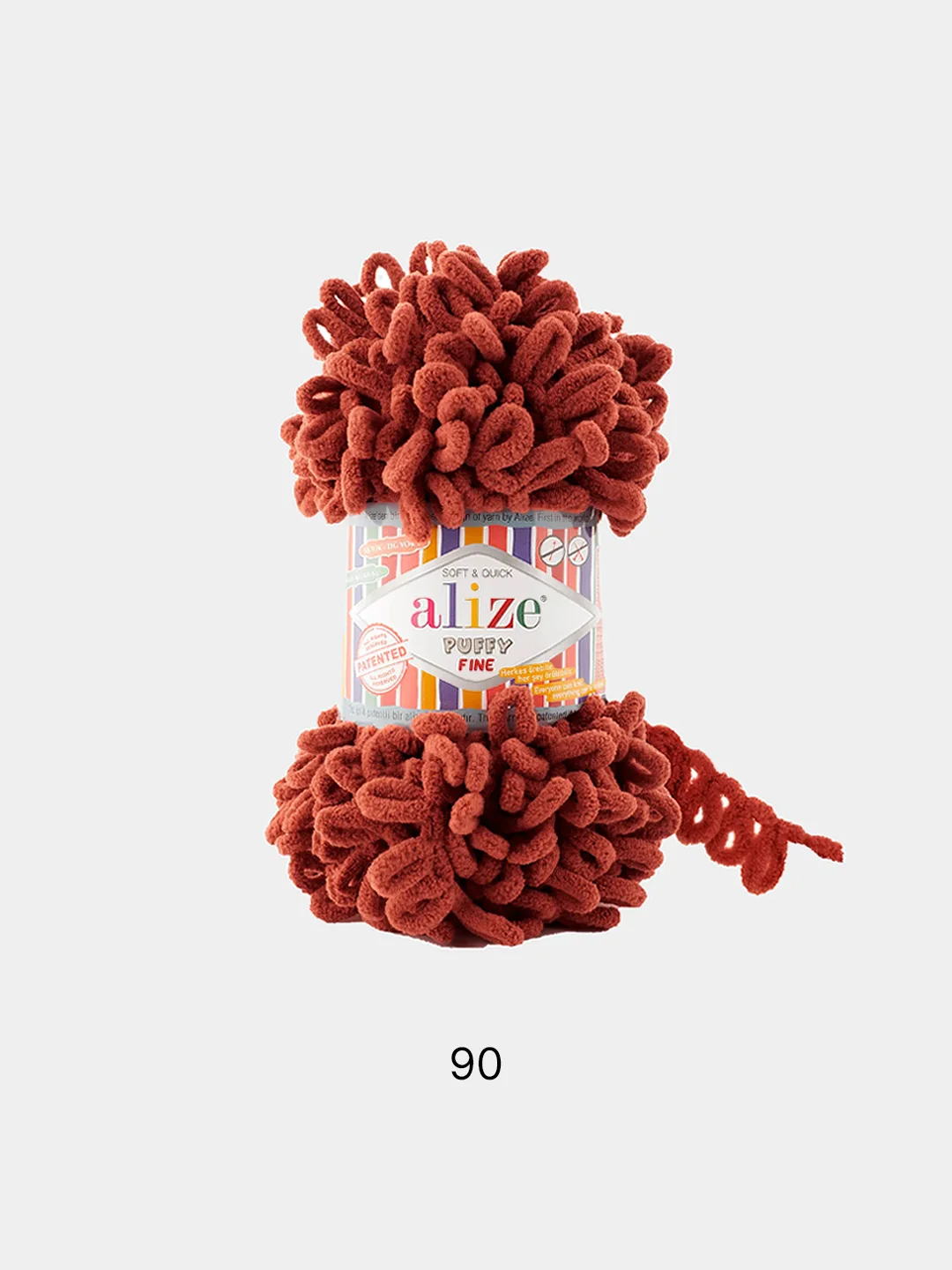 Терракотовый пряжа Alize Puffy Fine, маленькие петельки, микрополиэстер, 100 г, 14 м