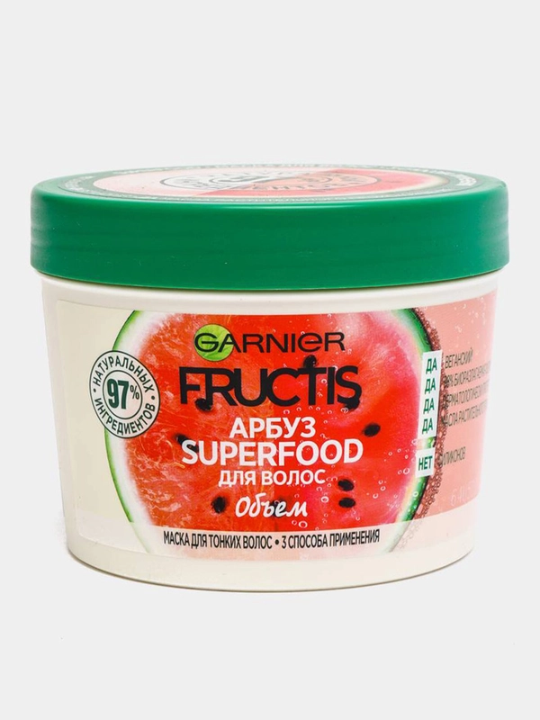 GARNIER Маска для волос Fructis Superfood Арбуз Объем, 390 мл