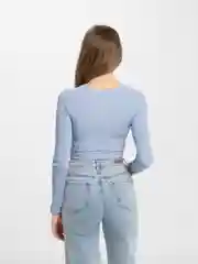 Голубой лонгслив укороченный, женский