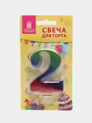 Свеча-цифра для торта "2" "Радужная", 9 см, ЗОЛОТАЯ СКАЗКА, с держателем, в блистере