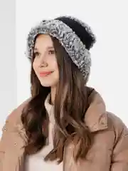 Серый меховая шапка, вязаная панама