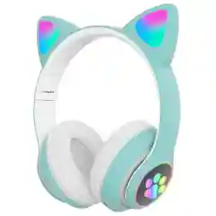 Голубой беспроводные наушники Cat Ear STN-28, с кошачьими светящимися ушками