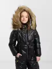 Черный детский зимний комбинезон для девочек