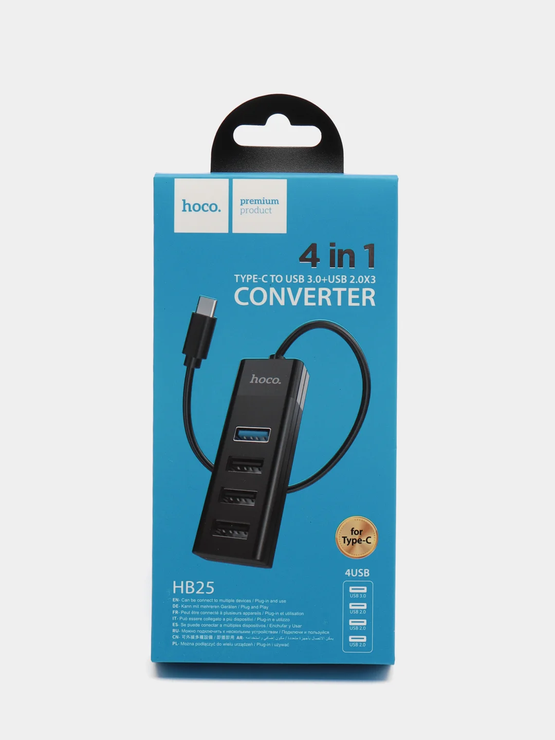 Разветвитель USB Hub HOCO HB25, 4 разъема, Type-C на USB 3.0 гнездо