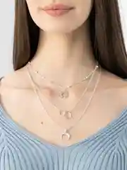 Серебряный многослойная цепочка с подвеской "Земля и месяц", Планета, Месяц, Кольца-Конго