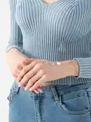 Серебряный браслет, кольцо с бабочками, цепочкой, 15+5 см