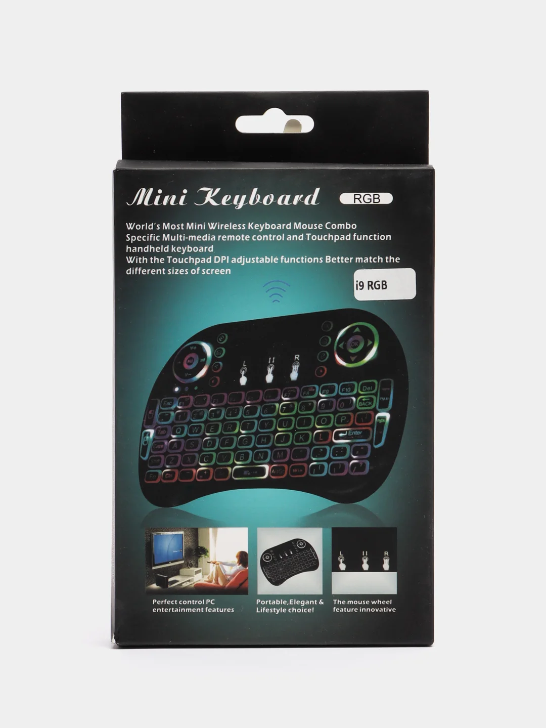 Беспроводная мини клавиатура с тачпадом для смарт тв + аккумулятор, I9 с RGB подсветкой