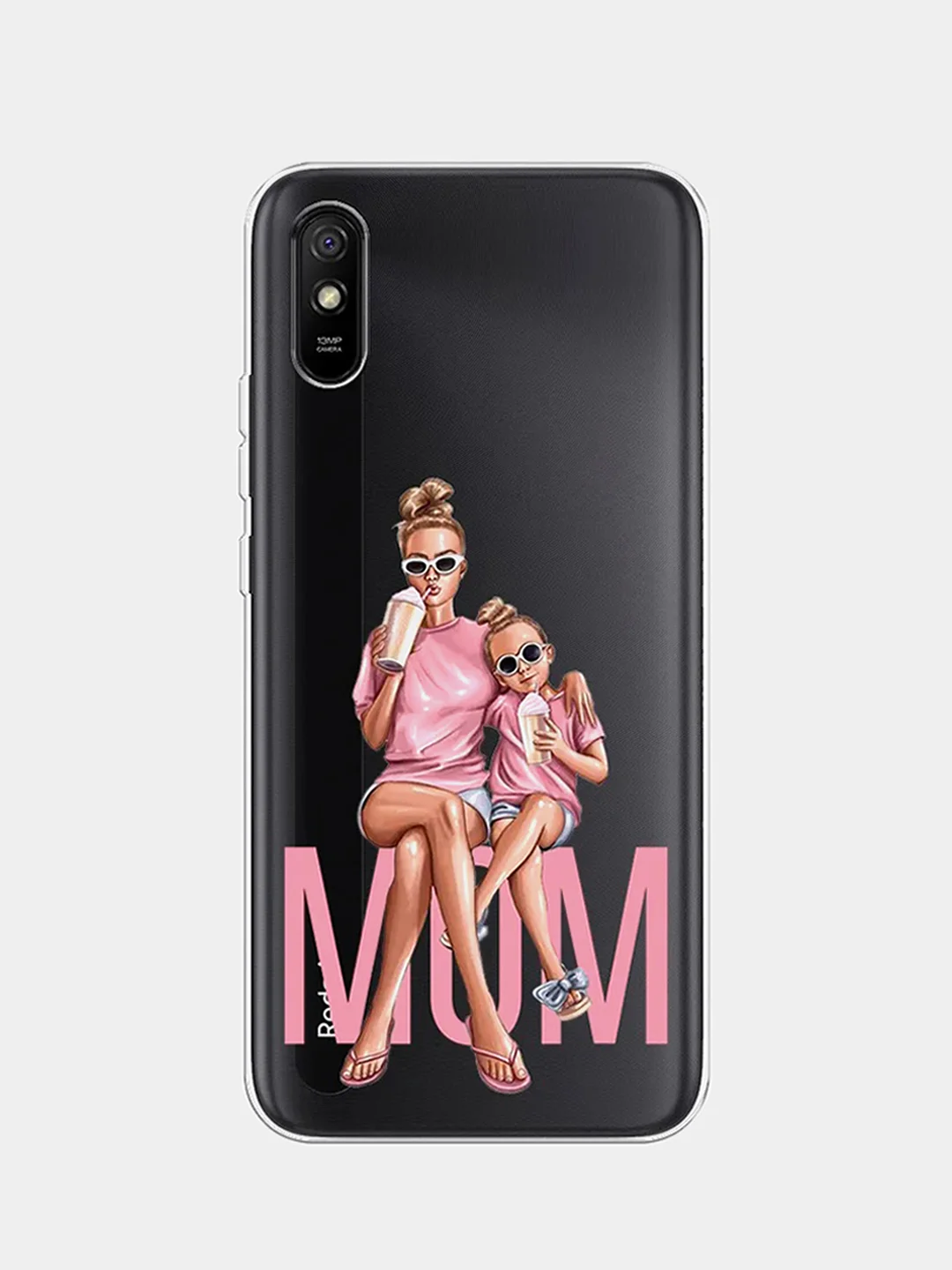 Тёмно-розовый силиконовый чехол на Xiaomi Redmi 9A / Сяоми Редми 9А прозрачный с рисунком, защита камеры