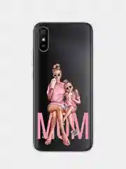 Тёмно-розовый силиконовый чехол на Xiaomi Redmi 9A / Сяоми Редми 9А прозрачный с рисунком, защита камеры