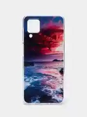 Фиолетовый чехол на Samsung Galaxy A12/M12 / Самсунг А12/М12 прозрачный, с рисунком, защита камеры