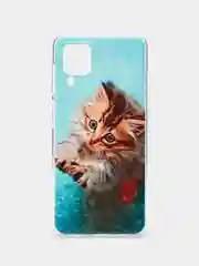 Светло-коричневый чехол на Samsung Galaxy A12/M12 / Самсунг А12/М12 прозрачный, с рисунком, защита камеры