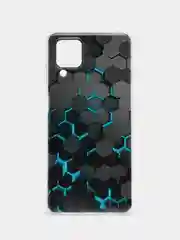 Бирюзовый чехол на Samsung Galaxy A12/M12 / Самсунг А12/М12 прозрачный, с рисунком, защита камеры
