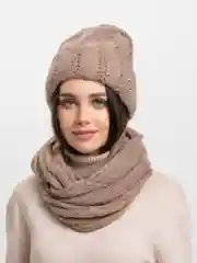 Бежевый меланж комплект шапка+снуд Аэлита