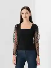 Черный лонгслив женский, сетка