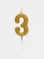 Свеча-цифра для торта "3" золотая с глиттером, 6 см, ЗОЛОТАЯ СКАЗКА, на шпажке, в блистере