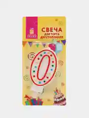 Свеча-цифра для торта "0" двусторонняя с конфетти, 8,5 см, ЗОЛОТАЯ СКАЗКА, держатель
