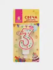 Свеча-цифра для торта "3" ДВУСТОРОННЯЯ с конфетти, 8,5 см, ЗОЛОТАЯ СКАЗКА, держатель