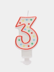 Свеча-цифра для торта "3" ДВУСТОРОННЯЯ с конфетти, 8,5 см, ЗОЛОТАЯ СКАЗКА, держатель