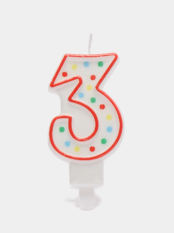 Свеча-цифра для торта "3" ДВУСТОРОННЯЯ с конфетти, 8,5 см, ЗОЛОТАЯ СКАЗКА, держатель