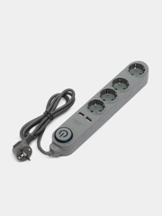 Сетевой фильтр SONNEN, 4 розетки, 2 USB-порта, заземление, 10А, длина 1,5м, графит, 513493