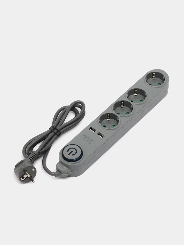 Сетевой фильтр SONNEN, 4 розетки, 2 USB-порта, заземление, 10А, длина 1,5м, графит, 513493