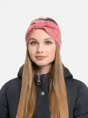Коралловый повязка женская  на голову вязаная, шерстяная с узлом, ободок-резинка