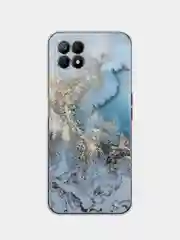 Голубой силиконовый чехол на Realme 8i / Реалми 8i прозрачный, с рисунком, защита камеры