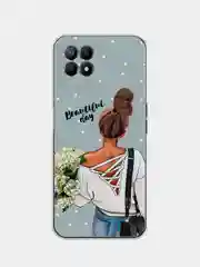 Тёмно-серый силиконовый чехол на Realme 8i / Реалми 8i прозрачный, с рисунком, защита камеры