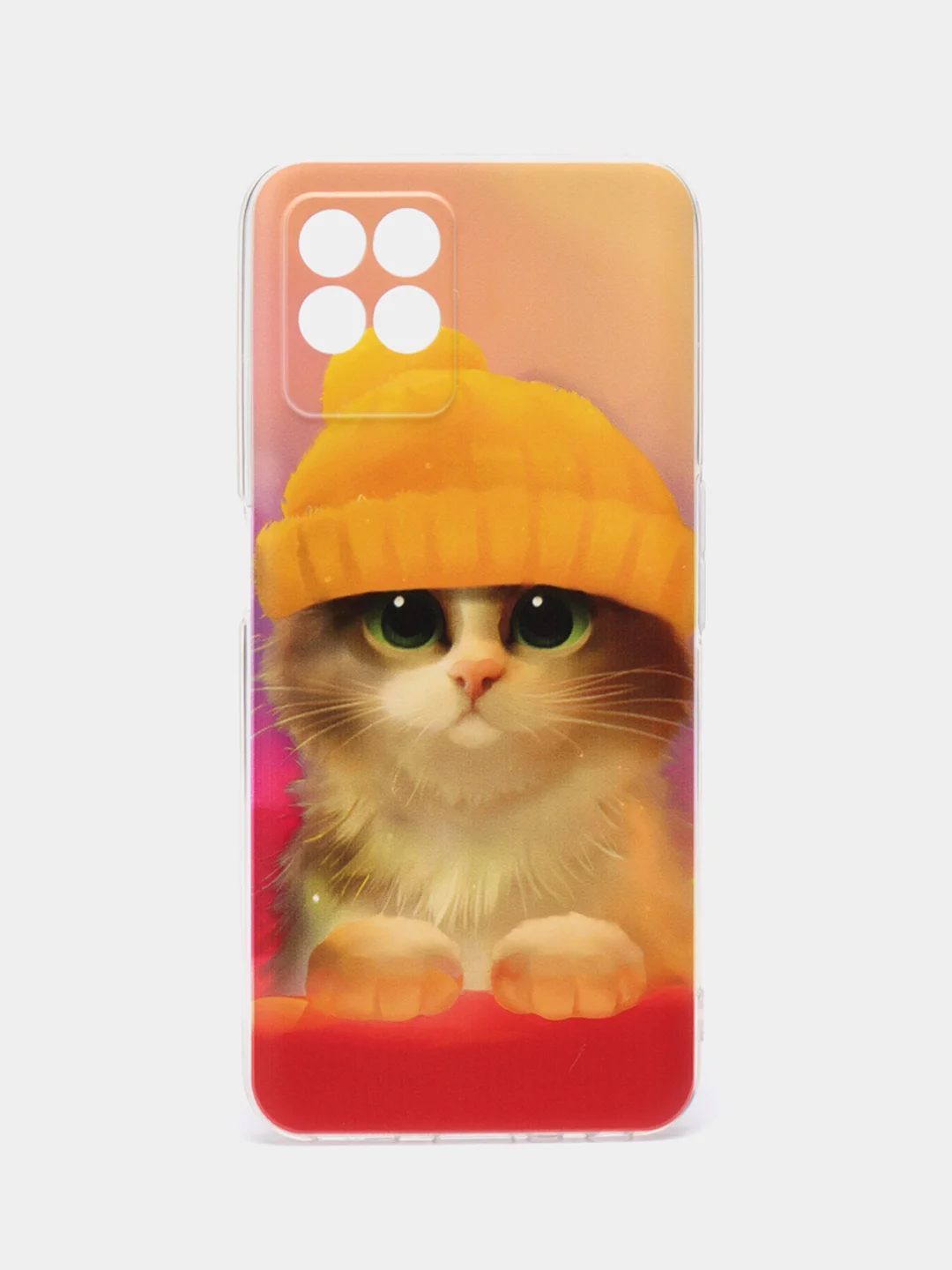 Желтый силиконовый чехол на Realme 8i / Реалми 8i прозрачный, с рисунком, защита камеры
