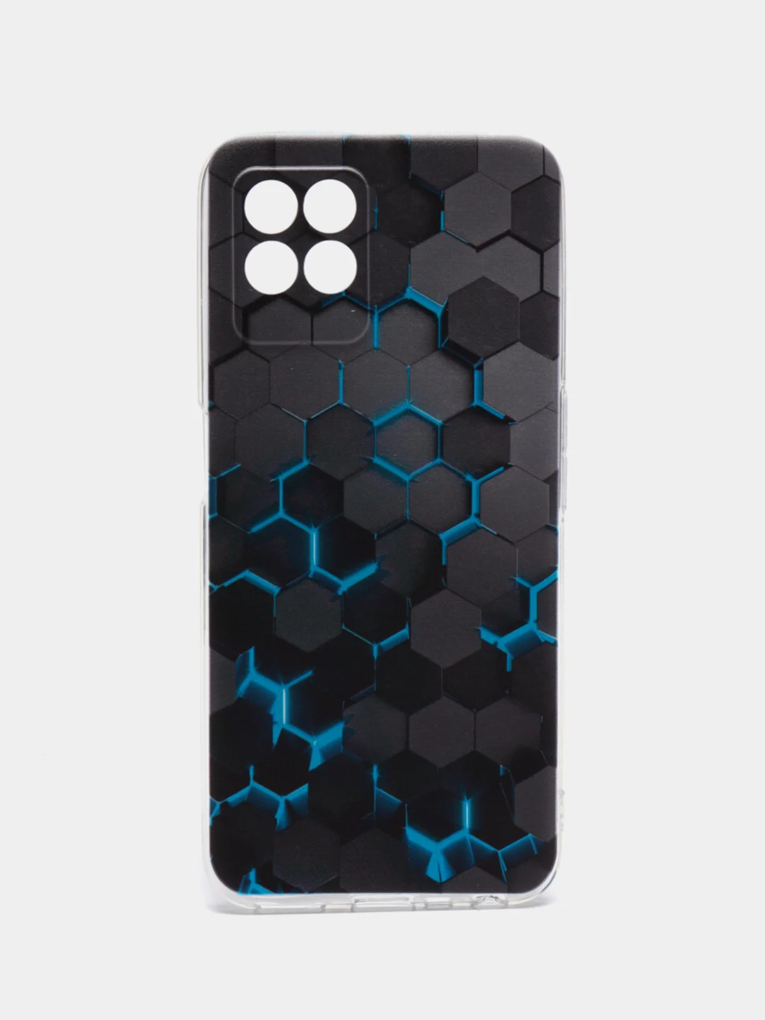 Бирюзовый силиконовый чехол на Realme 8i / Реалми 8i прозрачный, с рисунком, защита камеры