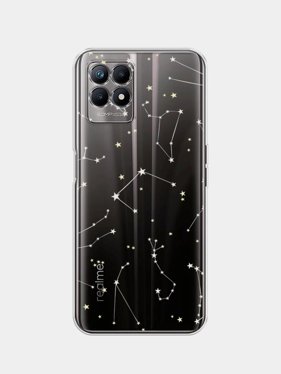 Прозрачный силиконовый чехол на Realme 8i / Реалми 8i прозрачный, с рисунком, защита камеры
