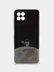 Серебряный силиконовый чехол на Realme 8i / Реалми 8i прозрачный, с рисунком, защита камеры