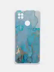 Светло-синий силиконовый чехол на Xiaomi Redmi 9C / Сяоми Редми 9С прозрачный с рисунком, защита камеры