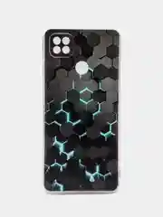 Бирюзовый силиконовый чехол на Xiaomi Redmi 9C / Сяоми Редми 9С прозрачный с рисунком, защита камеры