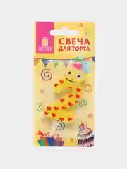 Свеча-цифра для торта "2" "С глазками", 6 см, ЗОЛОТАЯ СКАЗКА, с держателем, в блистере