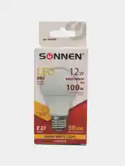 Лампа светодиодная SONNEN, 12(100)Вт, цоколь Е27,груша,тепл.бел,30000ч, LED A60-12W-2700