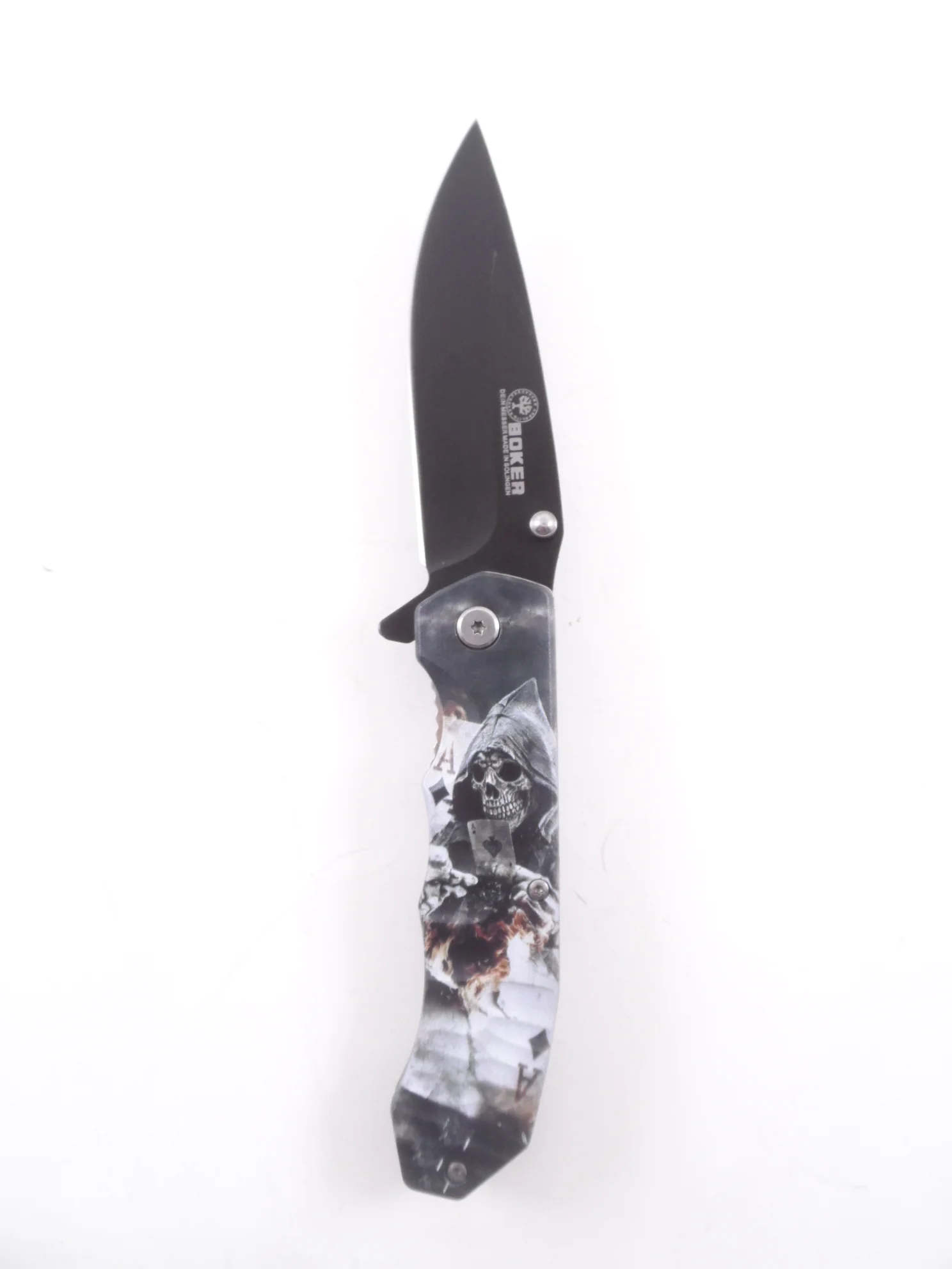 Красный нож туристический раскладной BOKER череп волк орел