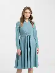 Голубой платье женское, вельветовое, с поясом