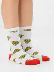 Белый носки "Ёлки", унисекс, новогодние, длинные